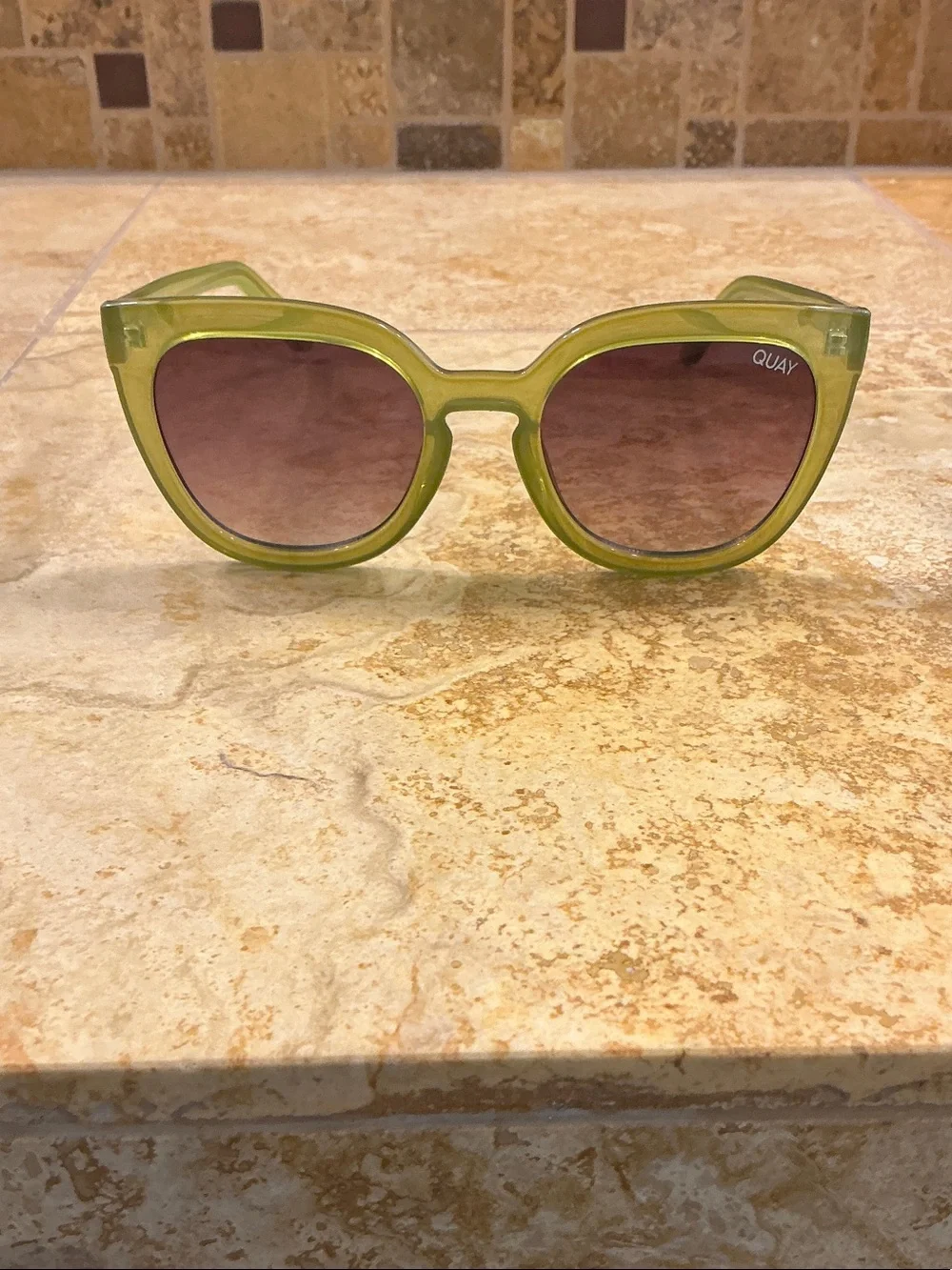 Quay Australia Lime Green Round Sunglasses with Gradient Brown Lenses